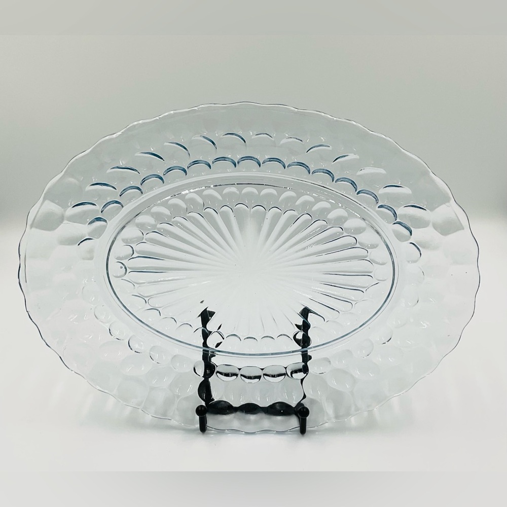 Vintage Anchor Hocking Bubble Oval Platter in Sapphire Blue
